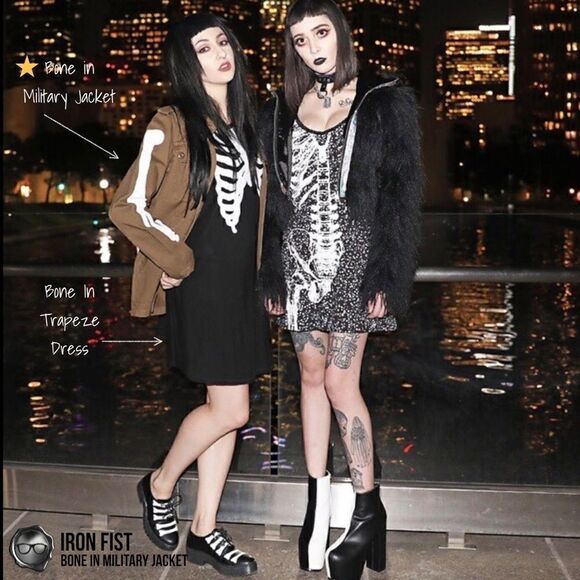 DOLLS KILL IRON FIST BONE IN MILITARY CHORE JACKET OLIVE GREEN WOMEN’S SIZE XS - Picture 2 of 15